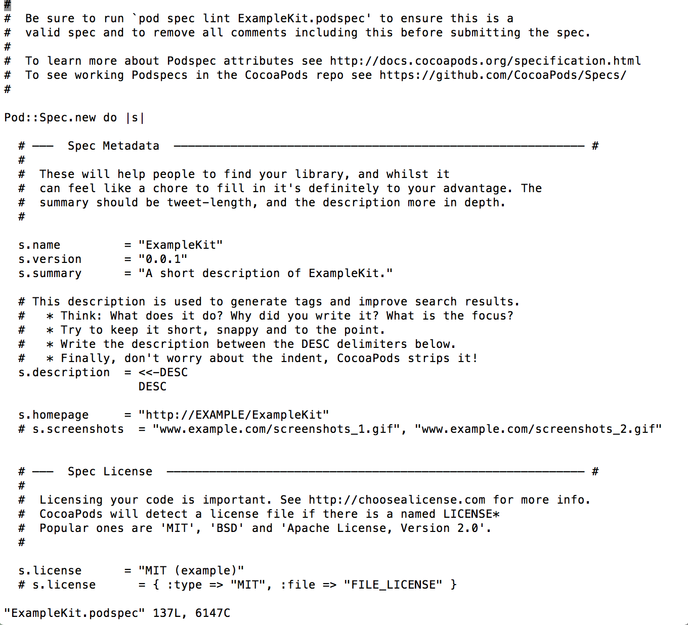 ExampleKit.podspec初始文件