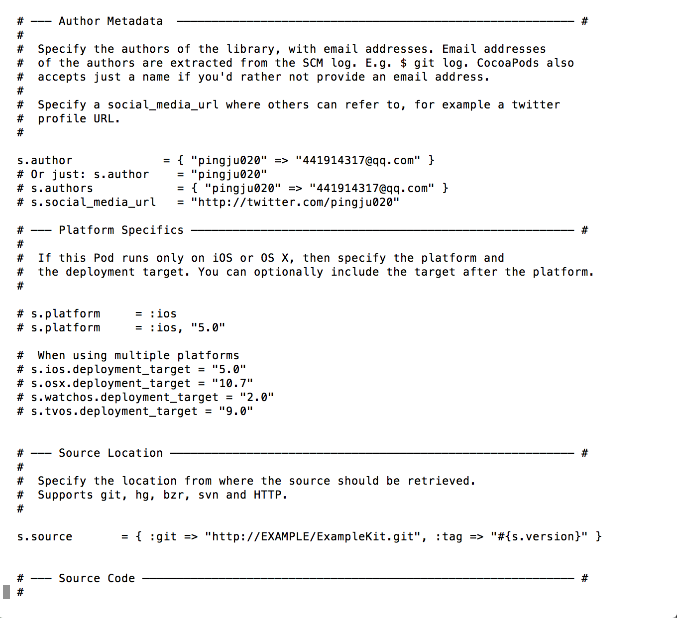 ExampleKit.podspec初始文件